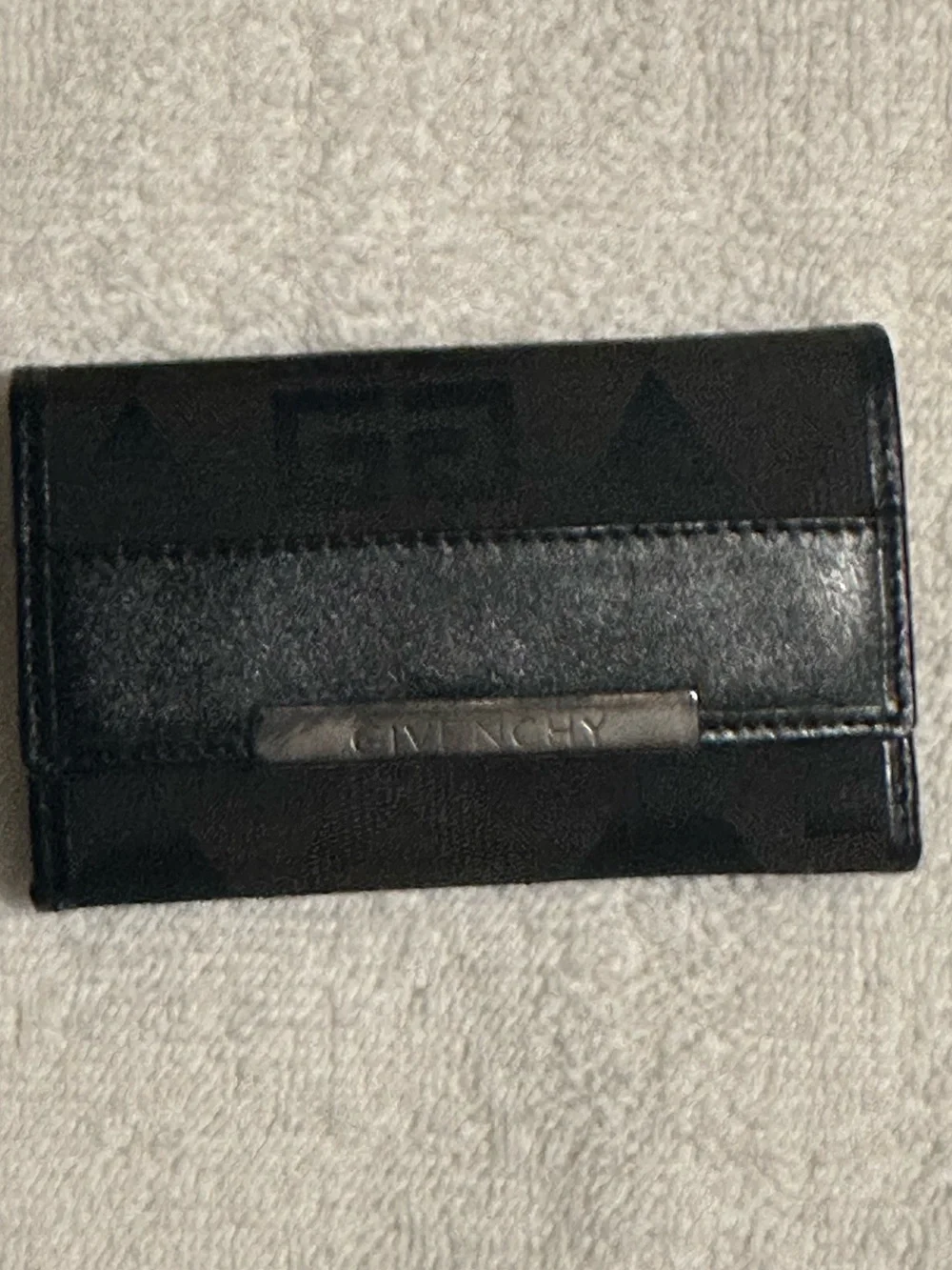 Givenchy Black Monogram Leather Card Holder with Silver Plaque